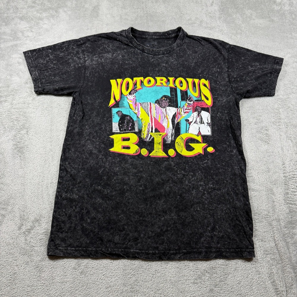 Notorious B.I.G. Graphic T-Shirt‎ Mens Large Black Acid Wash Hip Hop Rap Tee